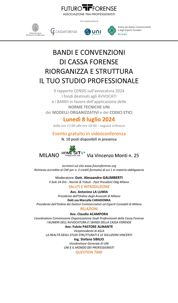 BANDI E CONVENZIONI DI CASSA FORENSE RIORGANIZZA E STRUTTURA IL TUO STUDIO PROFESSIONALE