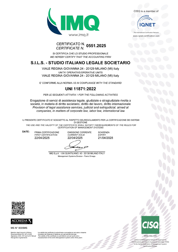 Certificato UNI 11871:2022